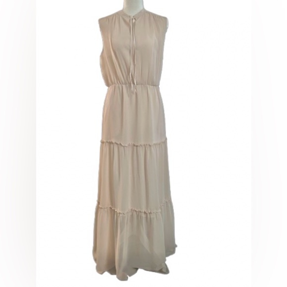 Goddess Candela Medium Sheer Cream Ivory Dress Maxi Tiered Peasant Boho Designer